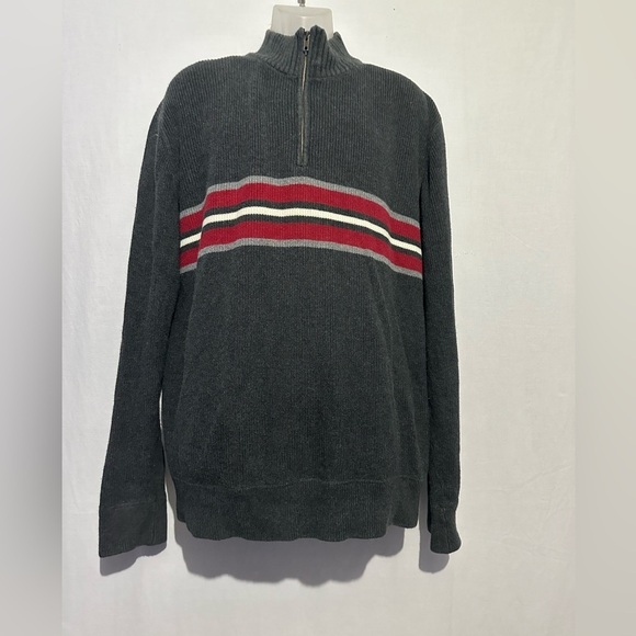 Eddie Bauer Men’s 1/4 Zip Sweater – Gray with Red Stripe – Size XXL - Picture 1 of 5